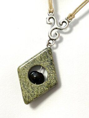 2/$20, Natural Green Serpentine Necklace, Genuine Gemstone Cord Necklace